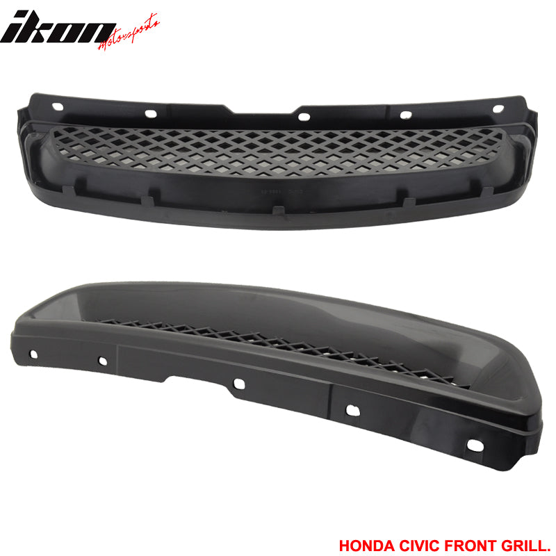 Fits 96-98 Honda Civic 3Dr TR Front + Rear Bumper Lip + Hood Grill