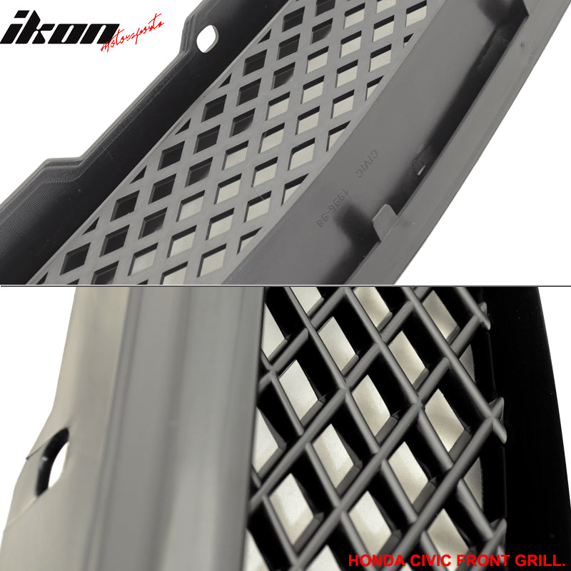 Fits 96-98 Honda Civic 3Dr TR Front + Rear Bumper Lip + Hood Grill