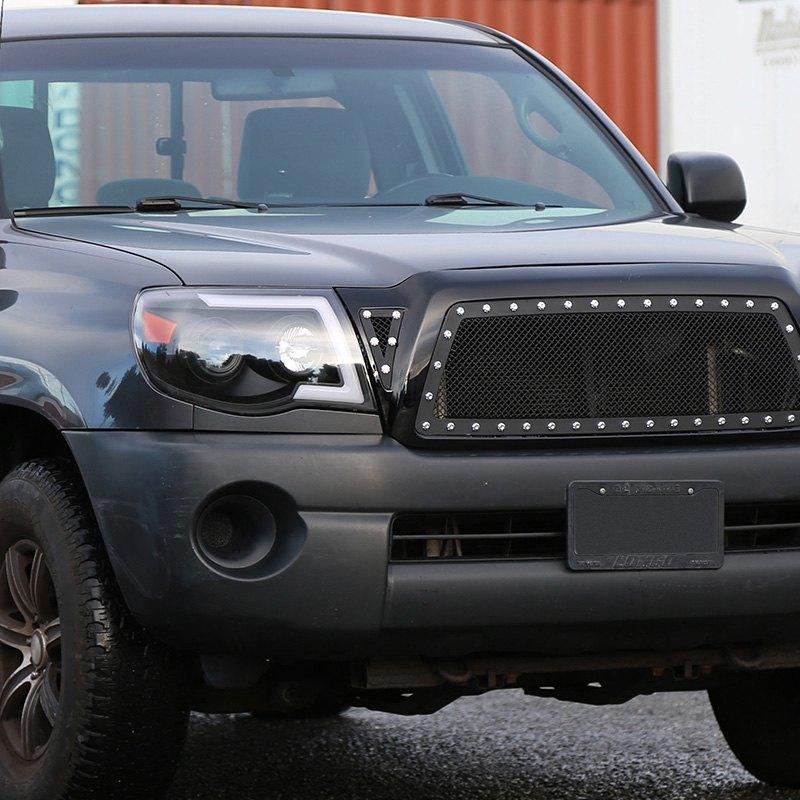 Spec-D Grill Toyota Tacoma (2005-2011) Black Mesh / Horizontal / Rivet Style