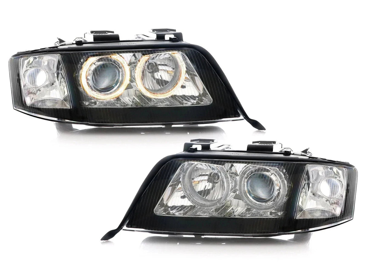 1998-2001 Audi A6 C5 D2S Black Angel Eye Projector Headlights
