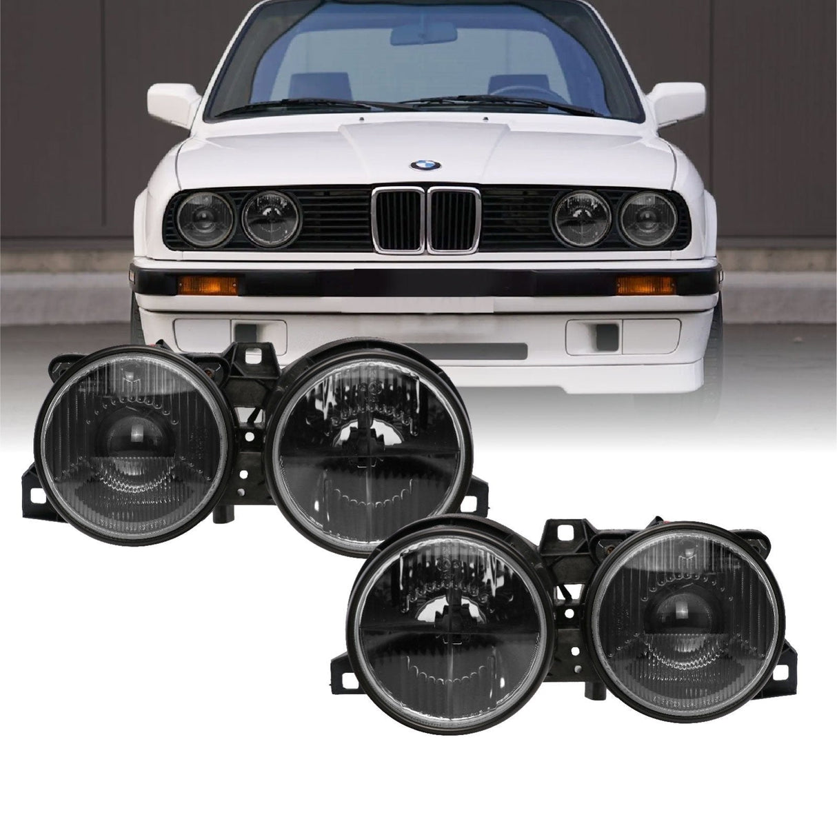 1984-1991 Bmw E30 3 Series Euro Lhd Smoke Cross Hair Projector Headlight