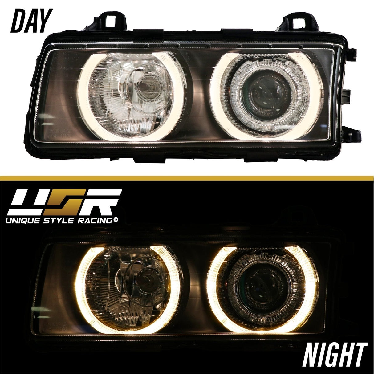 1992-1999 BMW E36 P36 Style Black Headlights with White UHP LED