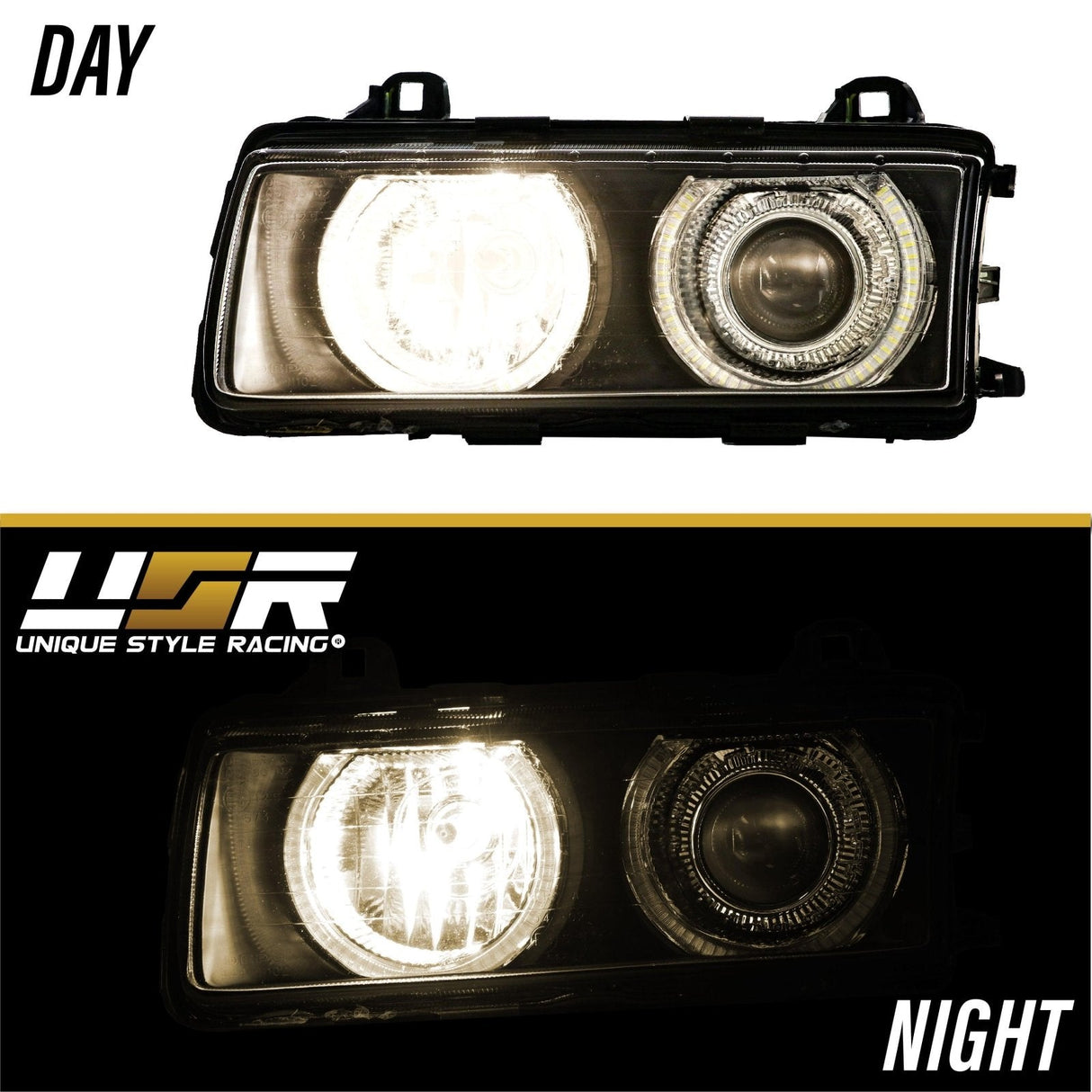 1992-1999 BMW E36 P36 Style Black Headlights with White UHP LED