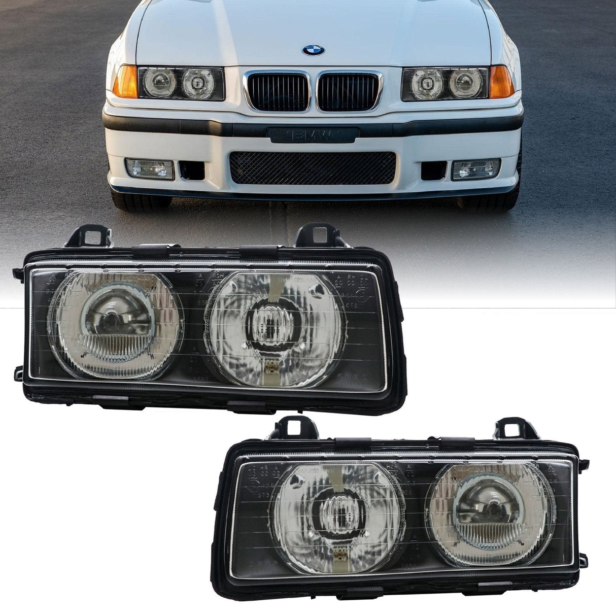 1992-1999 BMW E36 ZKW Style Euro LHD Projector Headlights with Wiring