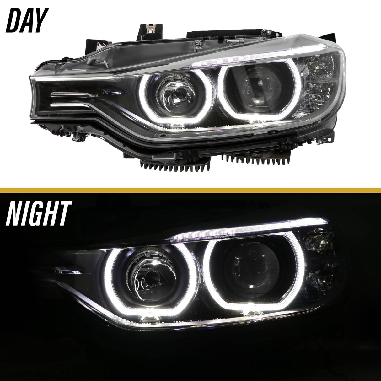 2012-2015 BMW F30 3 Series Black Projector Headlights with Halogen Bulbs