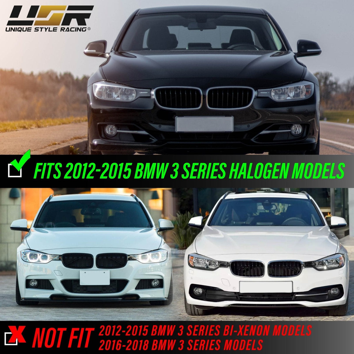 2012-2015 BMW F30 3 Series Black Projector Headlights with Halogen Bulbs