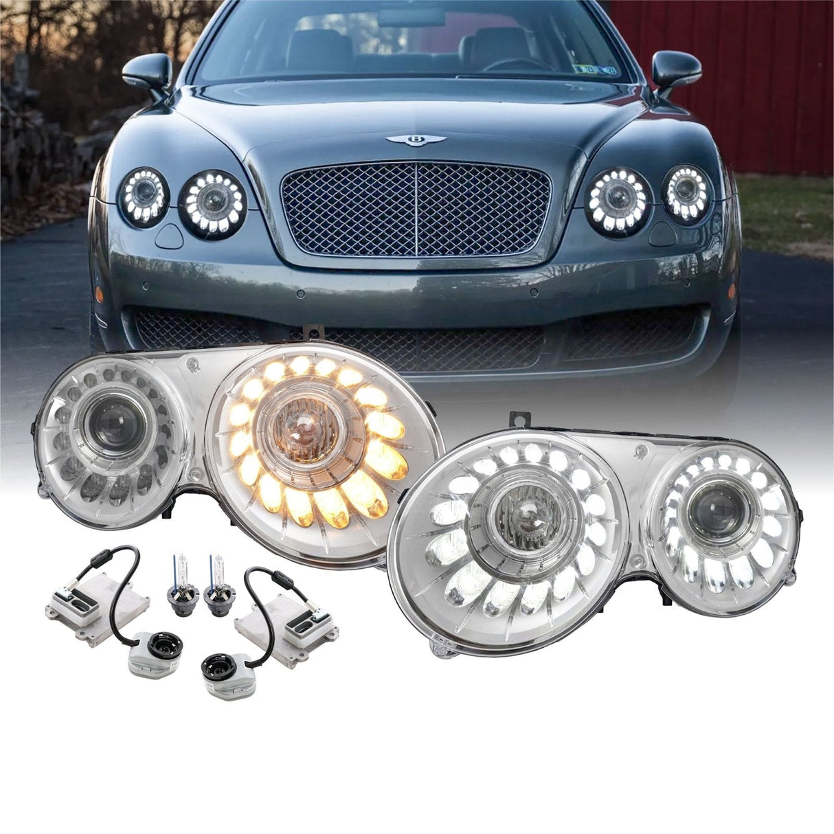 2004-2010 Bentley Continental GT Facelift Style Chrome LED Projector Headlights Polyurethane