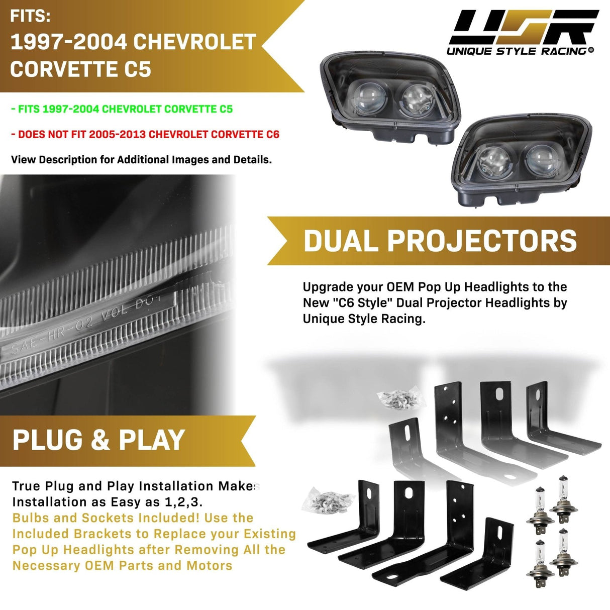 1997-2004 Chevrolet Corvette C5 Chrome Projector Headlights