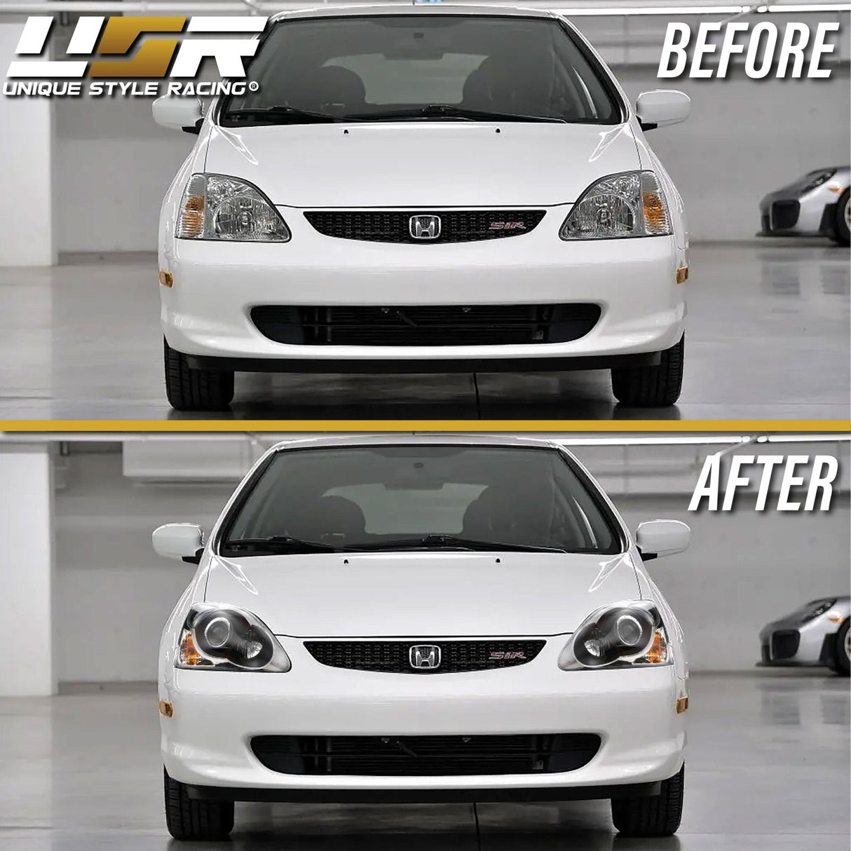 2002-2005 Honda Civic 3D Si Black Projector Headlight Set