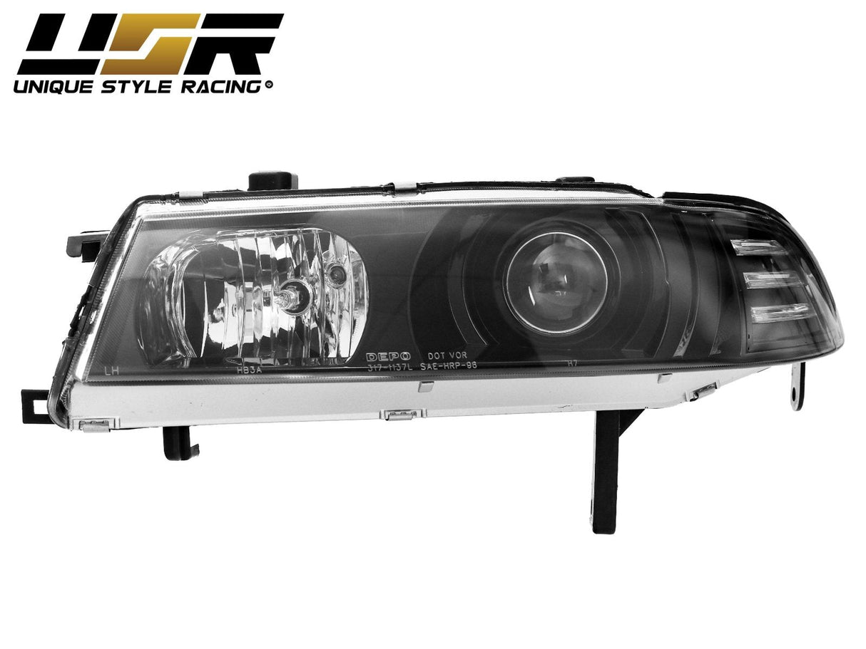 1992-1996 Honda Prelude DM Style Black Projector Headlight Set