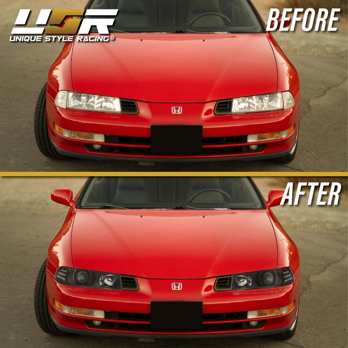 1992-1996 Honda Prelude DM Style Black Projector Headlight Set