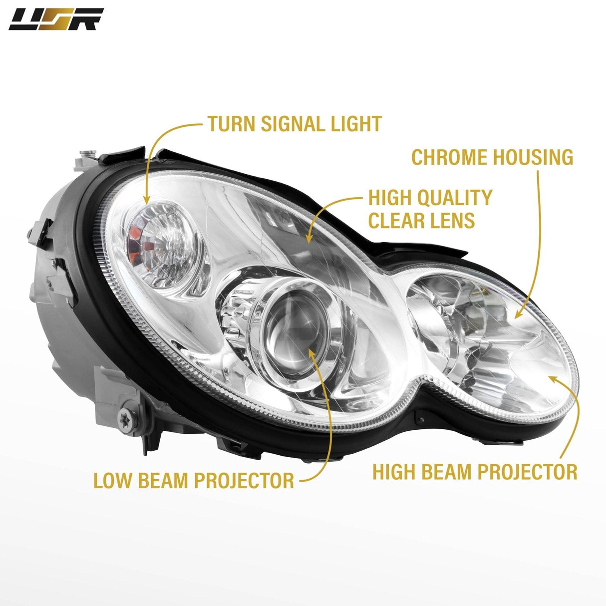 2001-2005 Mercedes W203 2d Coupe Chrome Projector Headlight