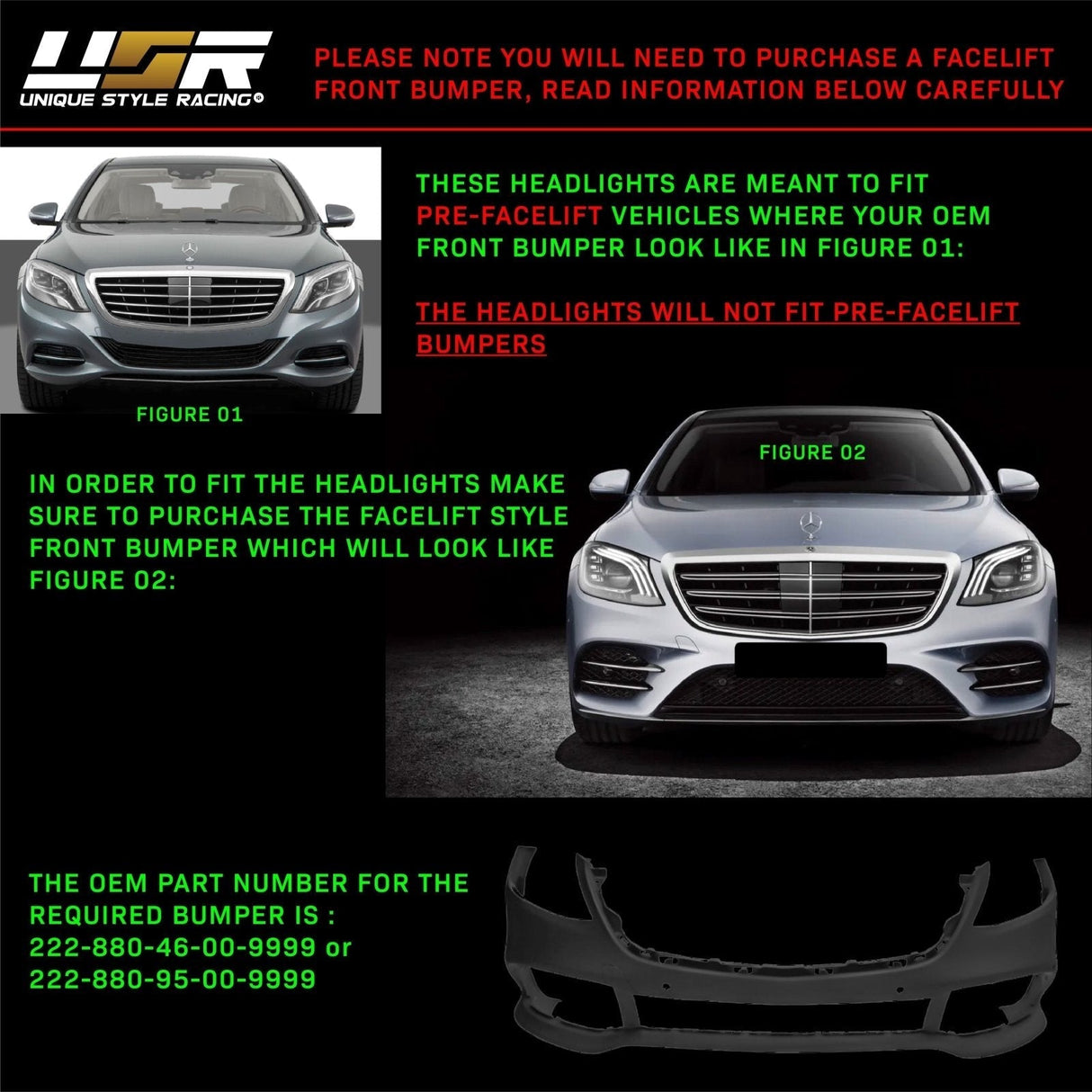 2014-2017 Mercedes W222 S Class Depo Facelift Style Full LED Headlights