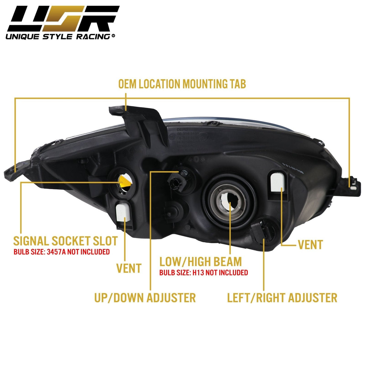 2006-2009 Mitsubishi Eclipse Black Housing Headlights