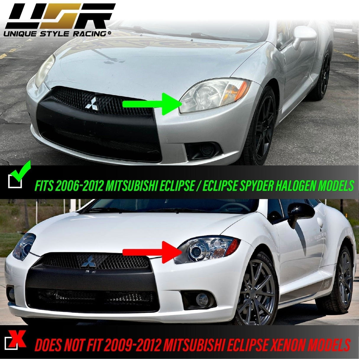 2006-2009 Mitsubishi Eclipse Black Housing Headlights