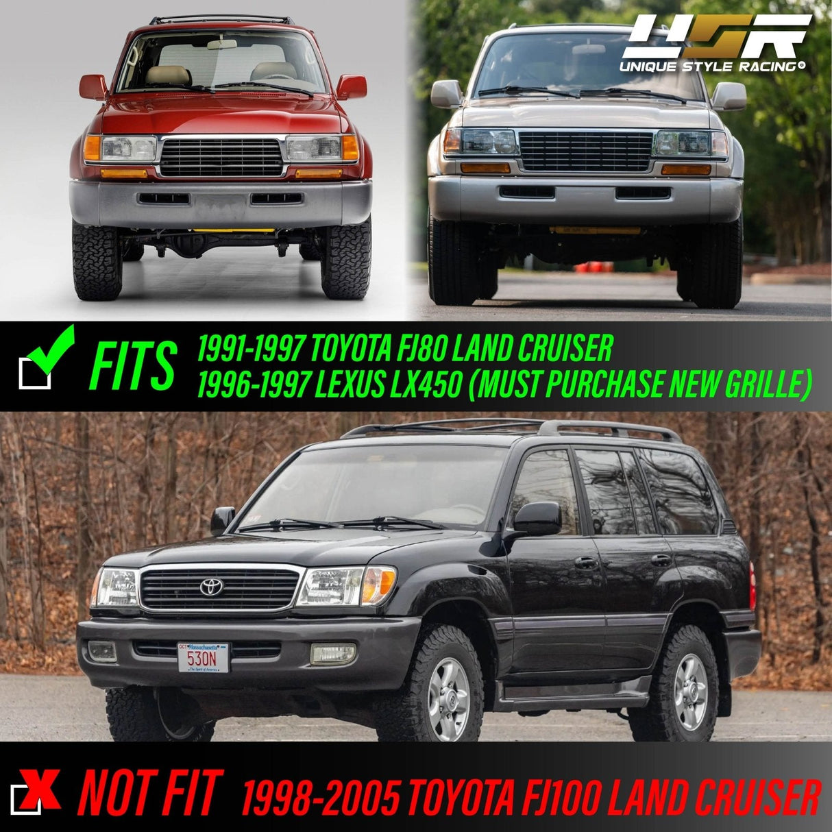 1991-1997 Toyota Land Cruiser FJ80 Crystal Chrome Headlights with Wiring