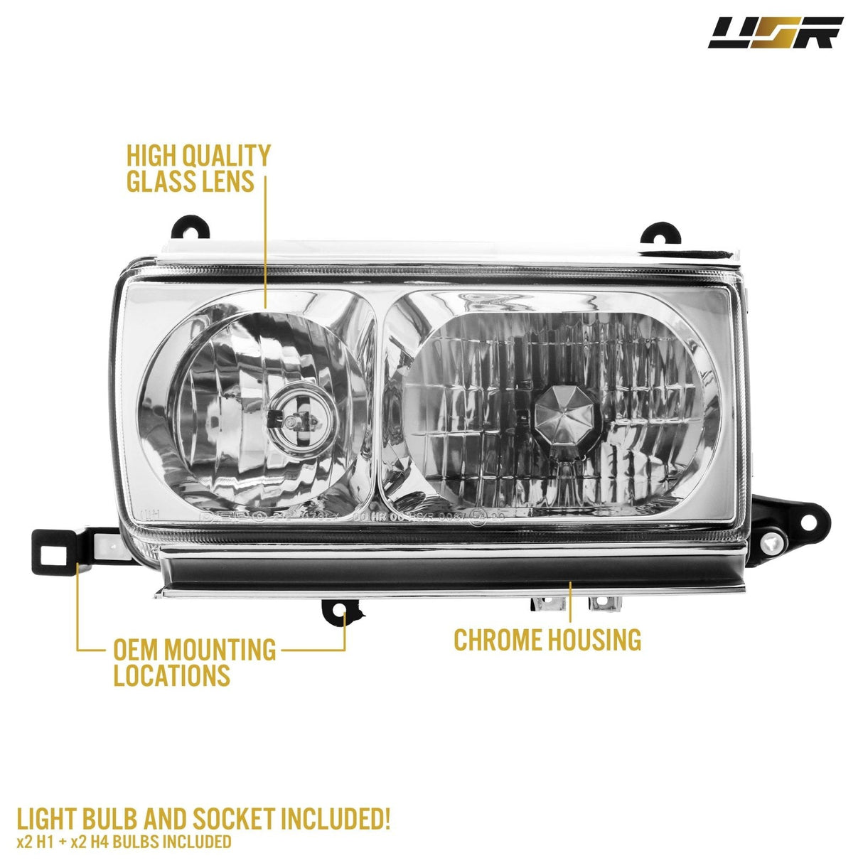 1991-1997 Toyota Land Cruiser FJ80 Crystal Chrome Headlights with Wiring