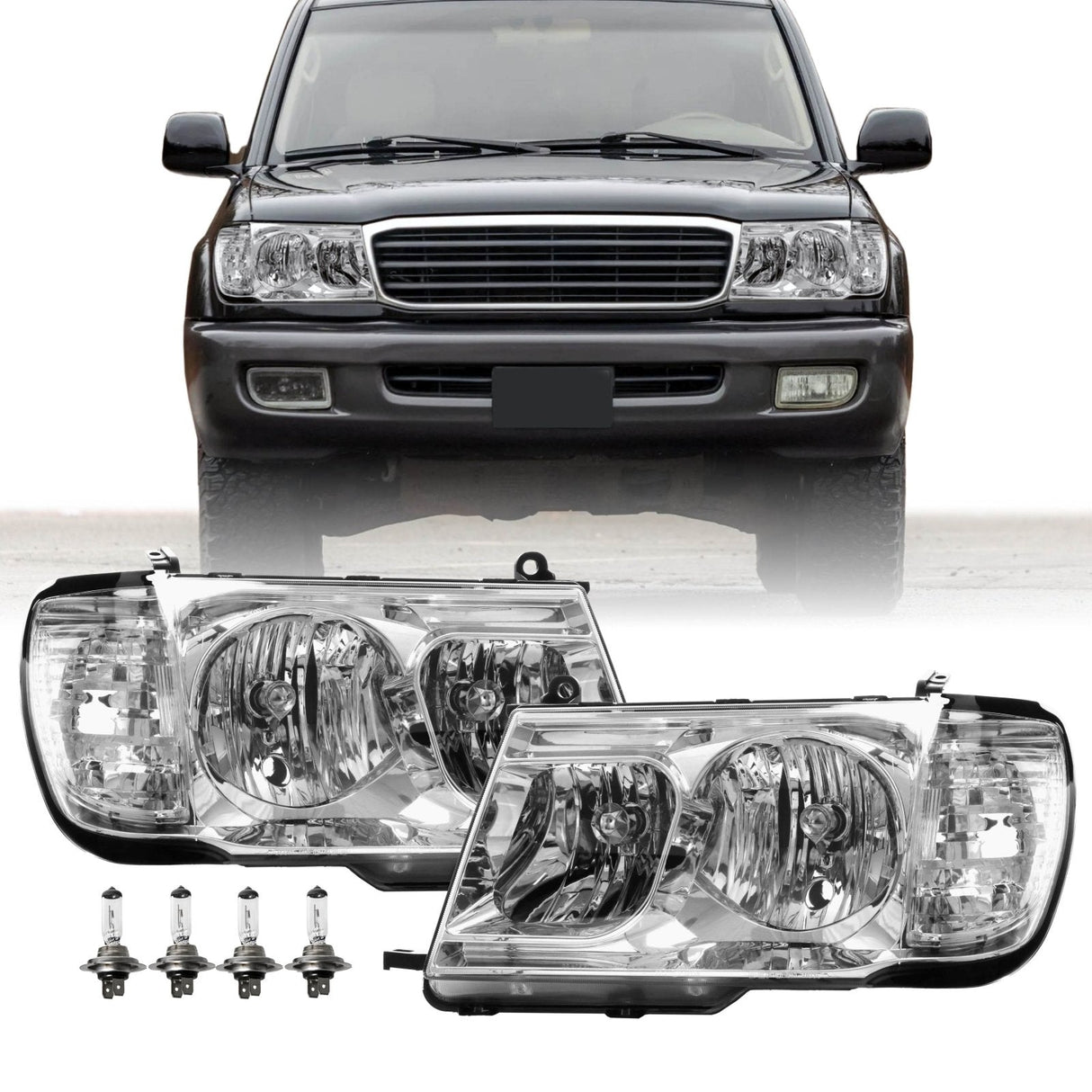 1998-2005 Toyota Land Cruiser Crystal Headlights w/ Corner 1pc Design