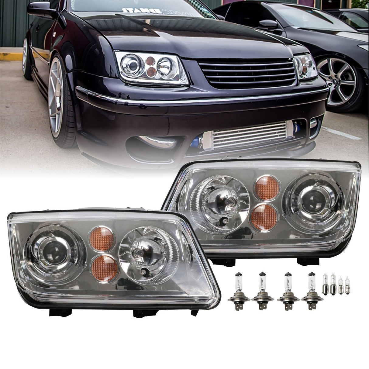 1999-2005 Volkswagen Jetta OEM Xenon Replica Style Ecode Chrome Headlight