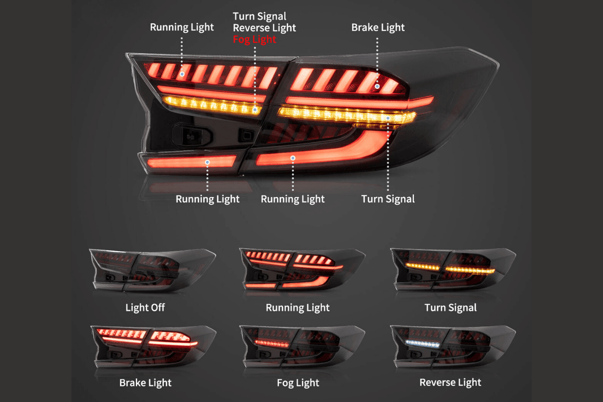 Honda Accord 10th Gen (CV1/CV2/CV3) Pre-Facelift LED Tail Lights (2018-2021) - K2 Industries