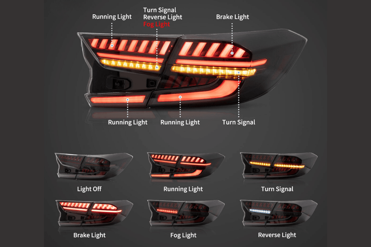 Honda Accord 10th Gen (CV1/CV2/CV3) Pre-Facelift LED Tail Lights (2018-2021) - K2 Industries
