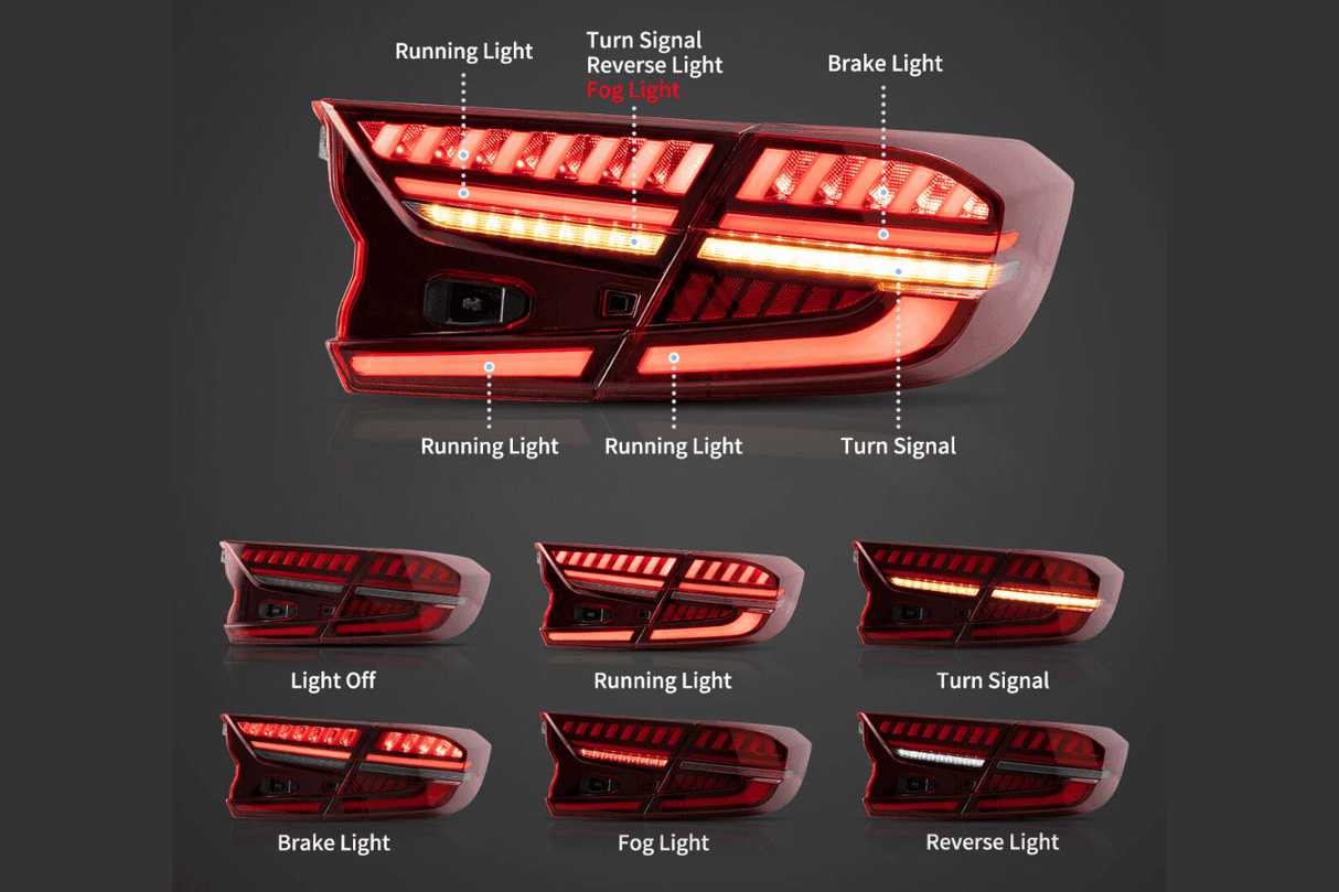 Honda Accord 10th Gen (CV1/CV2/CV3) Pre-Facelift LED Tail Lights (2018-2021) - K2 Industries