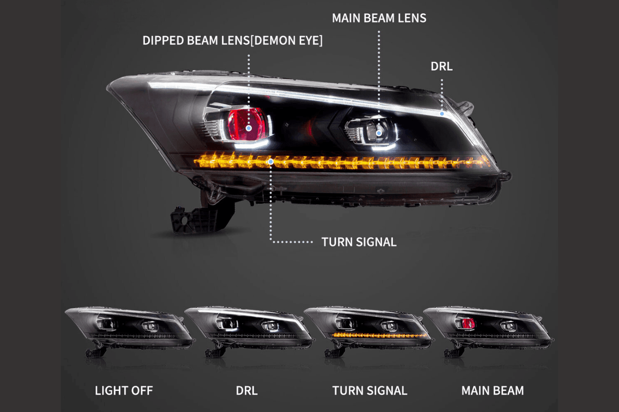 Honda Accord 8th Gen Inspired Black Demon Eyes and Ordinary Projector Headlights (2008-2012) - K2 Industries