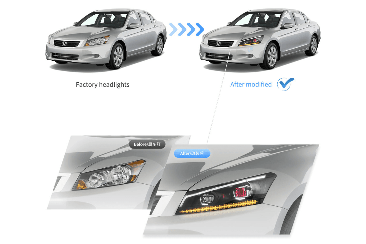 Honda Accord 8th Gen Inspired Black Demon Eyes and Ordinary Projector Headlights (2008-2012) - K2 Industries