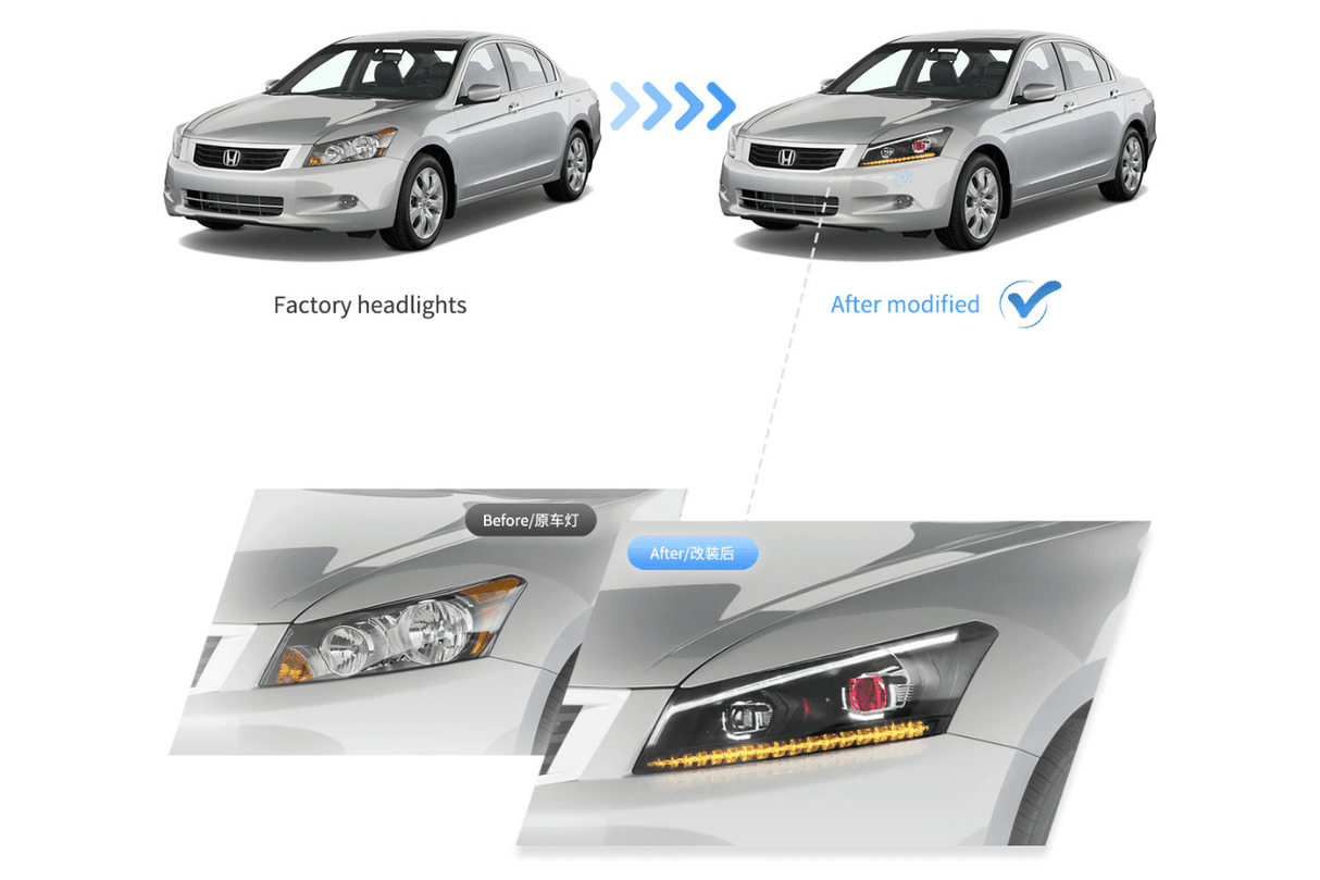 Honda Accord 8th Gen Inspired Black Demon Eyes and Ordinary Projector Headlights (2008-2012) - K2 Industries
