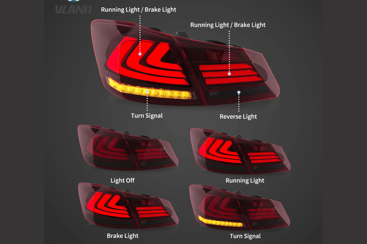 Honda Accord 9th Gen -Red,Red Smoked, Full Smoke- LED Tail Lights Upgrade (2013-2015) - K2 Industries