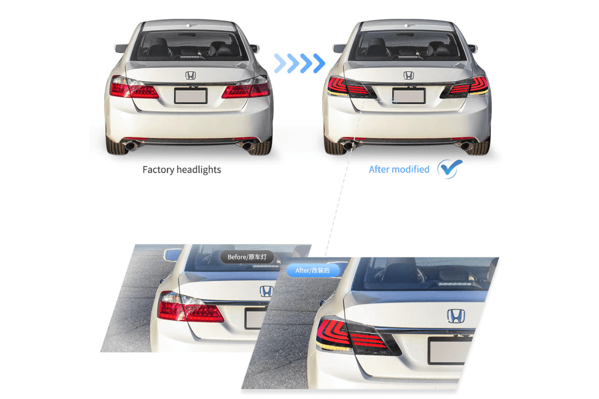 Honda Accord 9th Gen -Red,Red Smoked, Full Smoke- LED Tail Lights Upgrade (2013-2015) - K2 Industries