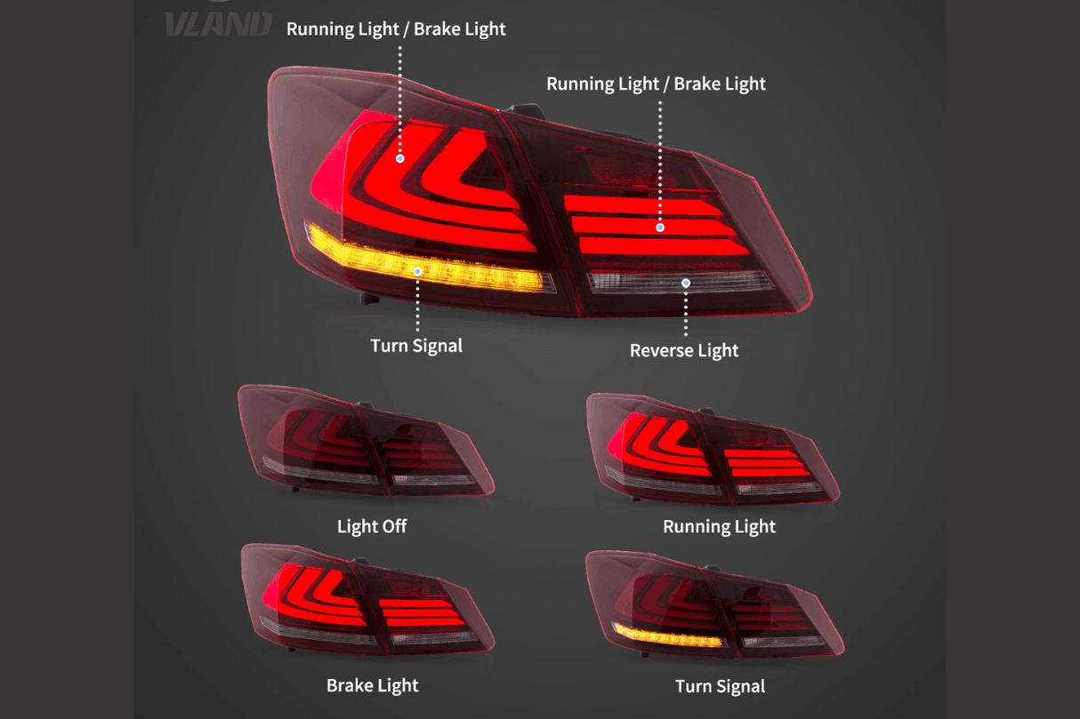 Honda Accord 9th Gen -Red,Red Smoked, Full Smoke- LED Tail Lights Upgrade (2013-2015) - K2 Industries