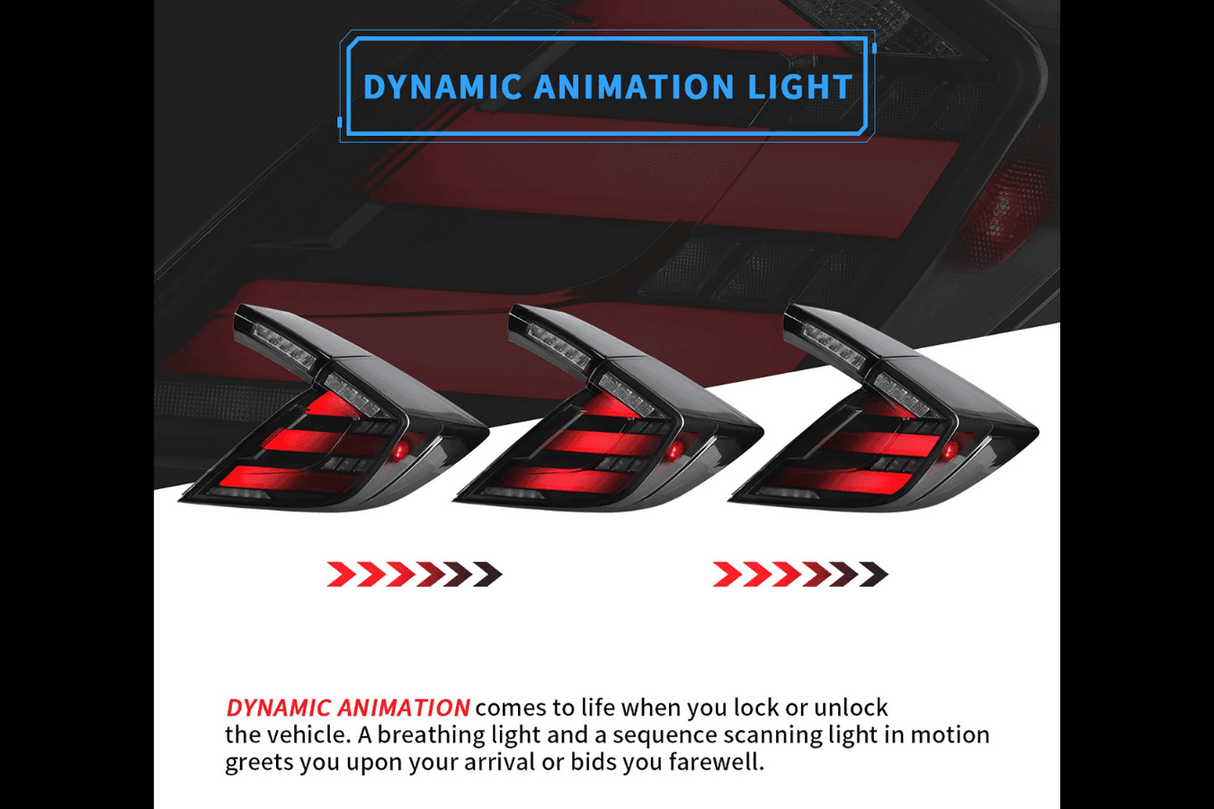 Honda Civic 10th Gen Hatchback and Type R Smoked Style LED Tail Lights Upgrade (2016-2021) - K2 Industries