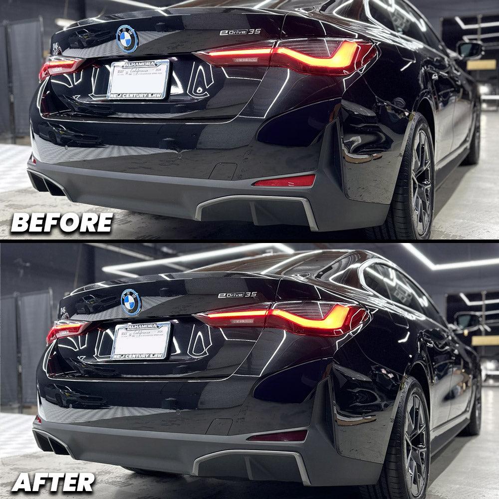 2021-2024 BMW i4 e35 e40 m50 Rear Bumper Reflector Pre-Cut Overlay SMOKE BLACKOUT