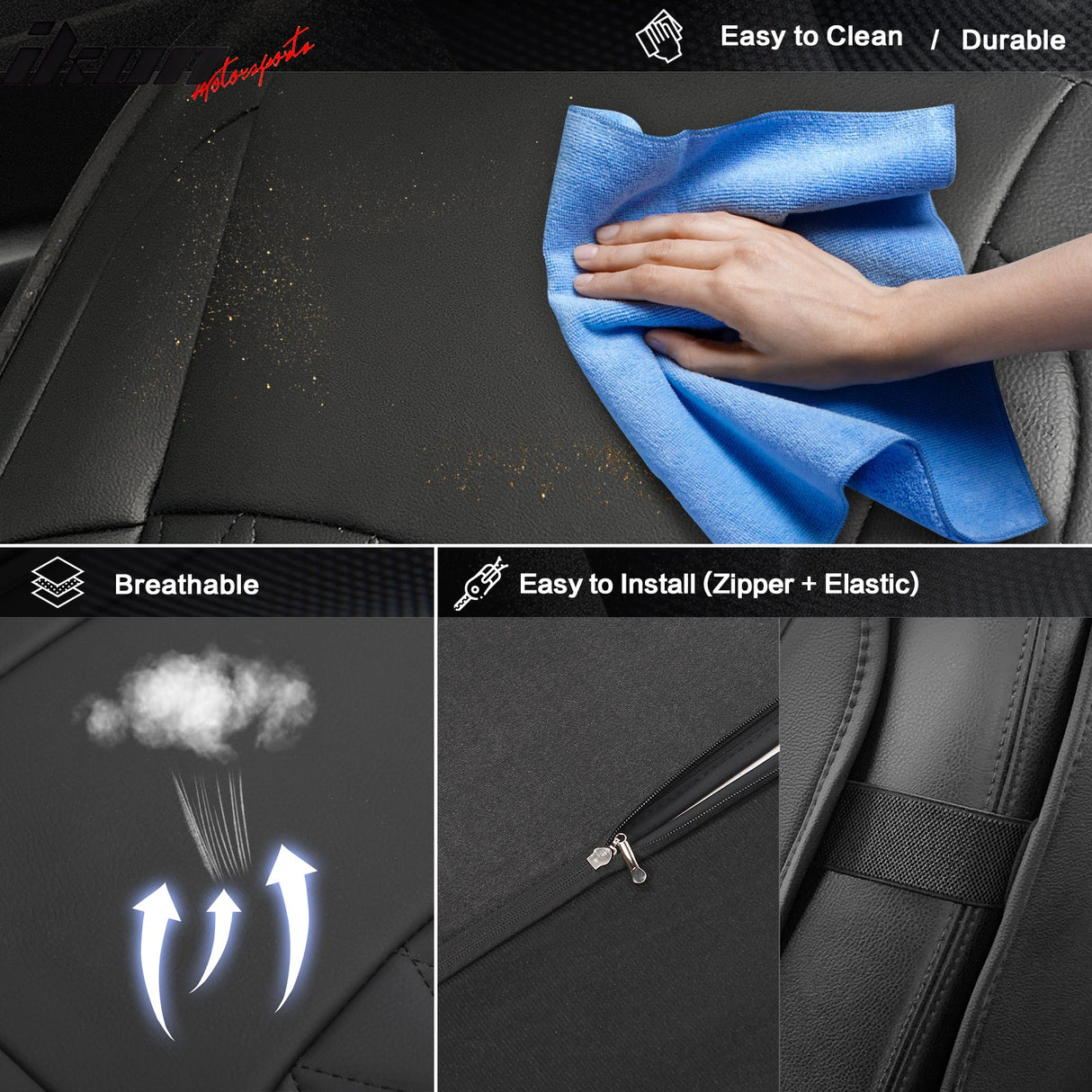 2009-2025 Ford F150 Crew Cab PU Leather Car Seat Cover w/ Pocket