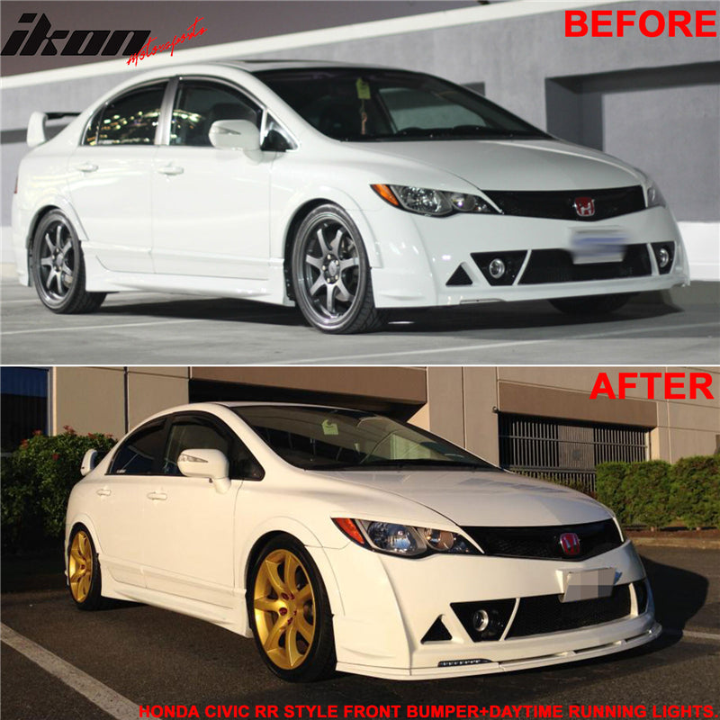 Fits 06-11 Civic Mugen RR Front Bumper + Bumper Lip Spoiler + LED DRL