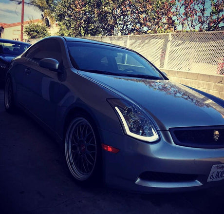 Infiniti G35 Coupe Projector Headlights with Sequential Signal - Black / Chrome / Smoked (2003 - 2007) - K2 Industries