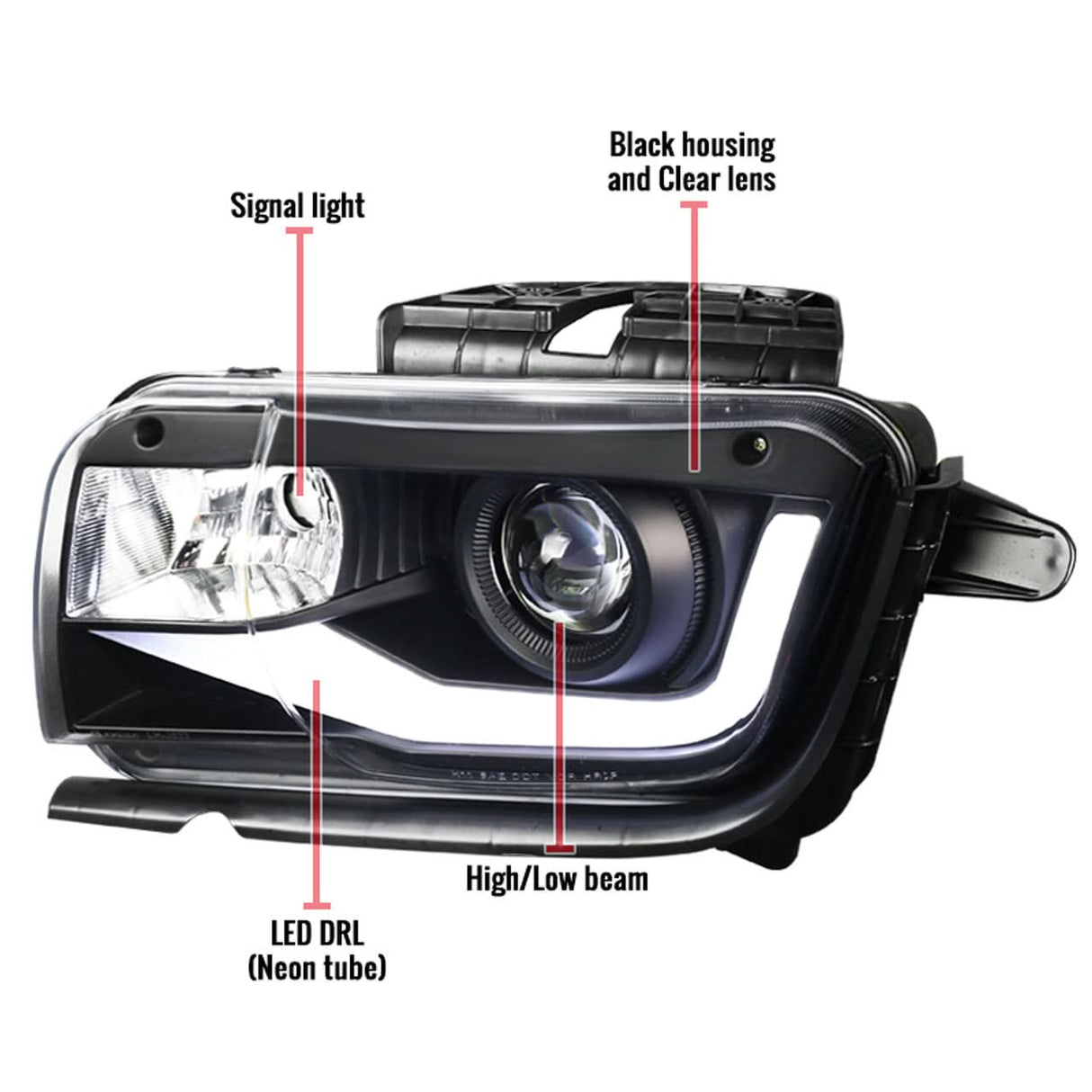 2010-2013 Chevy Camaro 6th Gen Style Headlights – OEM Bumper Fitment, LED Light Bar