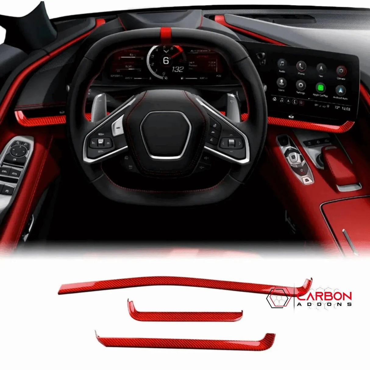 C8 Corvette Dash Chrome Trim Carbon Fiber Cover Kit