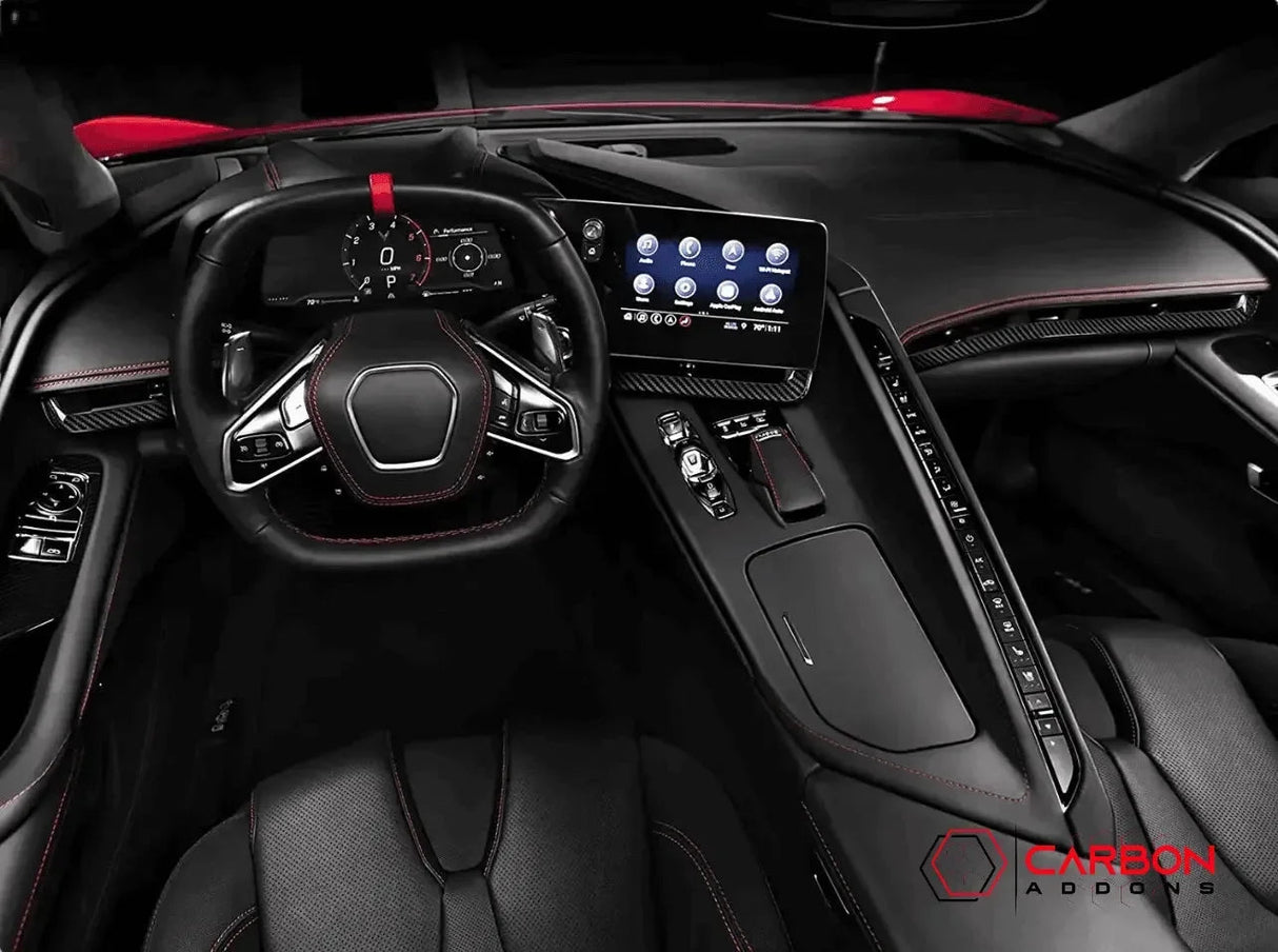 C8 Corvette Real Carbon Fiber Dash Chrome Trim Cover Kit | Interior Upgrade (2020–2025)