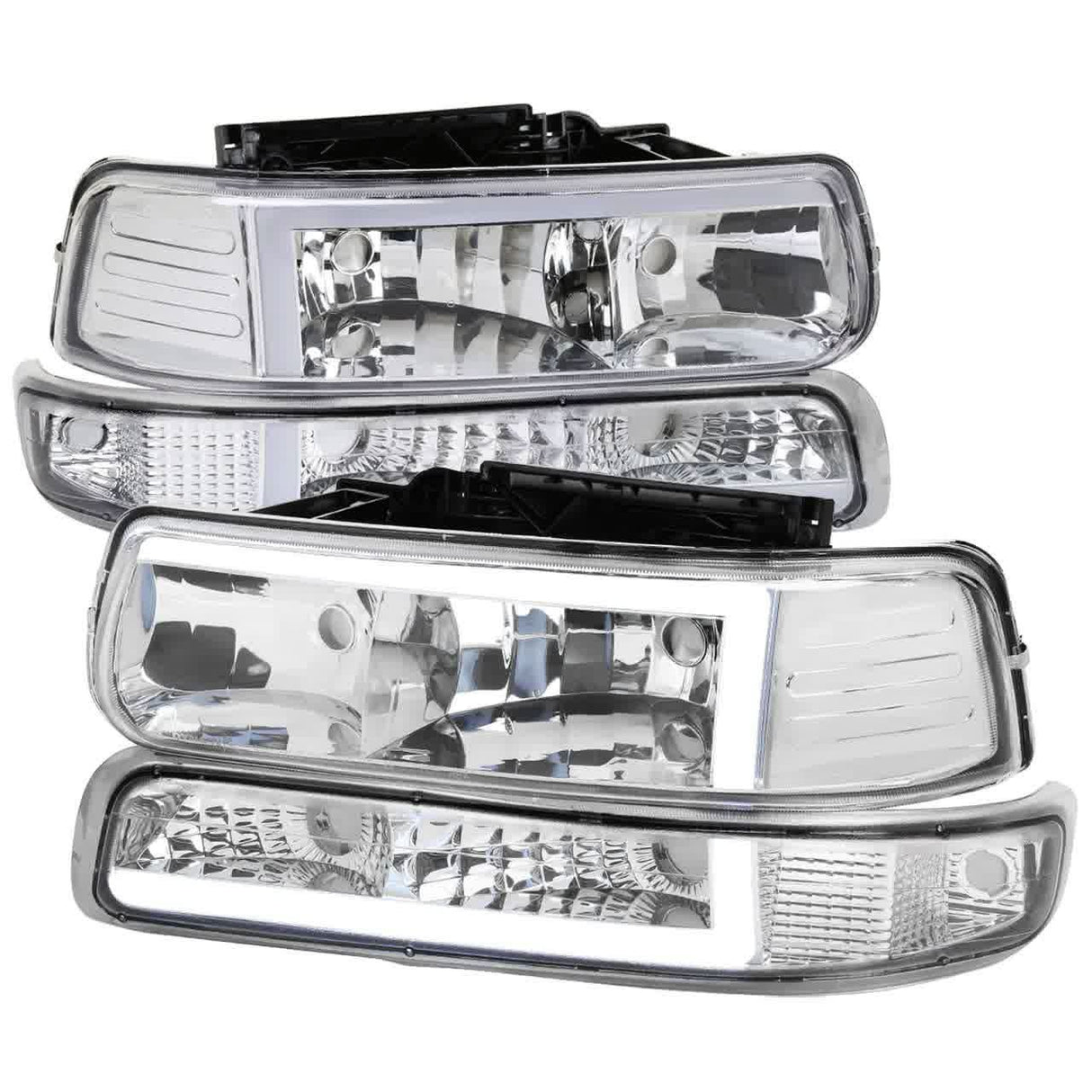 Spec-D Headlights Chevy Silverado 1500 (99-02) 2500HD 3500 (01-02) Crystal LED Bar & Bumper Lights- Clear or Smoke