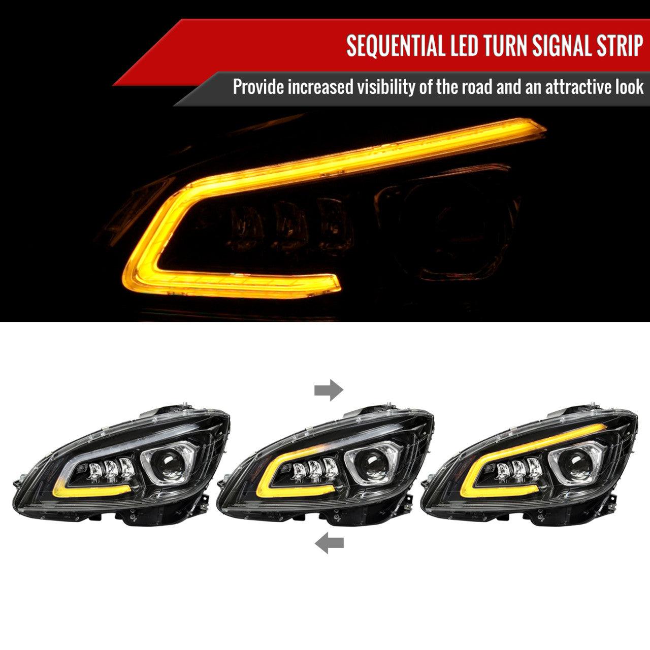 Mercedes C250 C300 C350 W204 Switchback Sequential Full LED Projector Headlights (2008-2014) - K2 Industries
