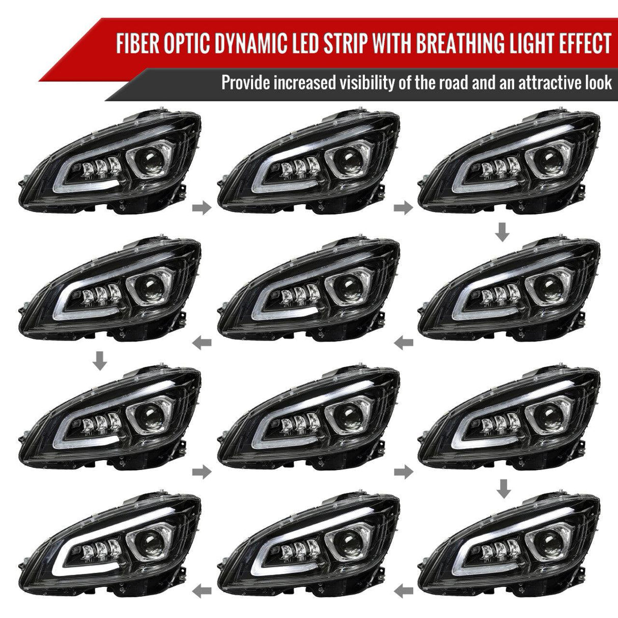 Mercedes C250 C300 C350 W204 Switchback Sequential Full LED Projector Headlights (2008-2014) - K2 Industries