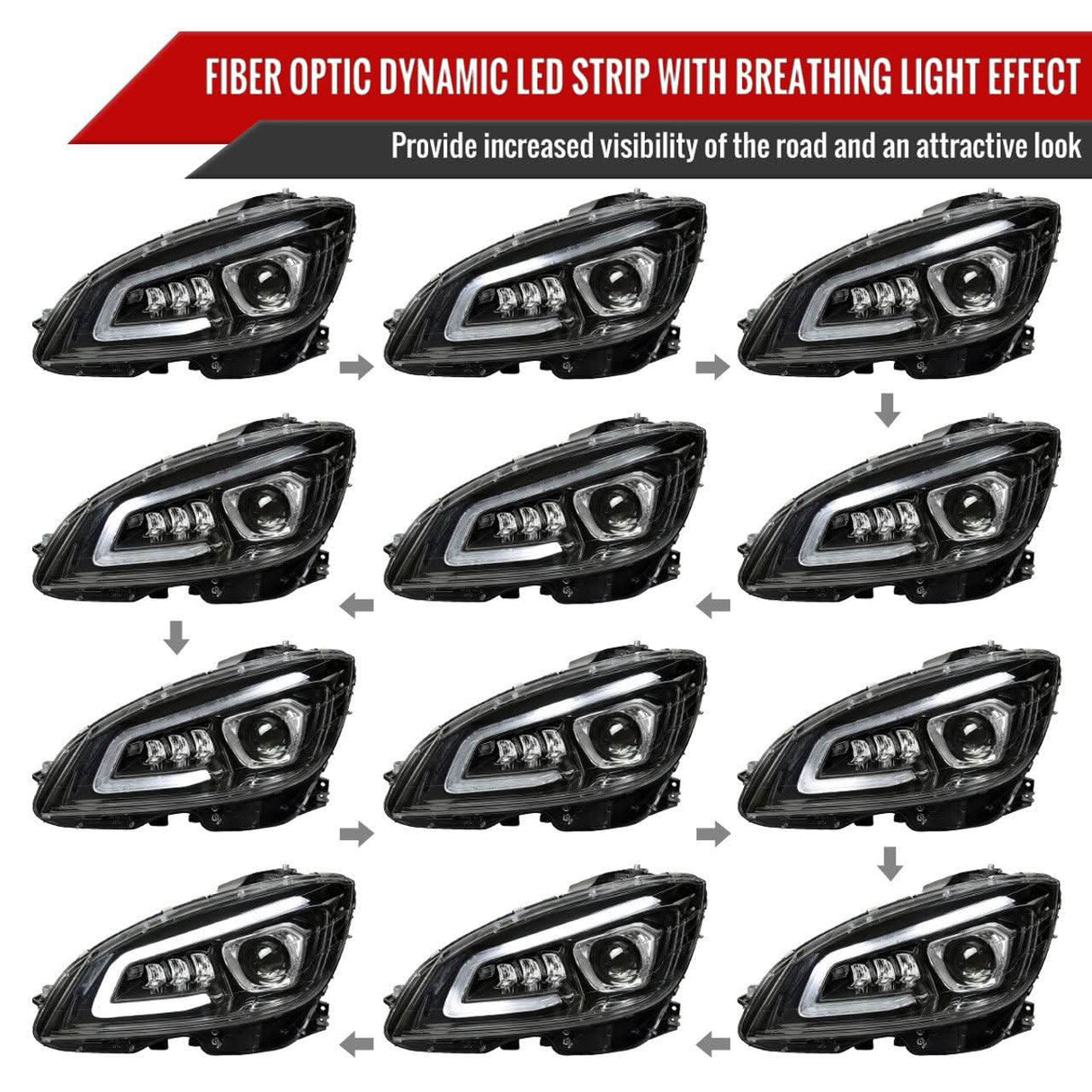 Mercedes C250 C300 C350 W204 Switchback Sequential Full LED Projector Headlights (2008-2014) - K2 Industries
