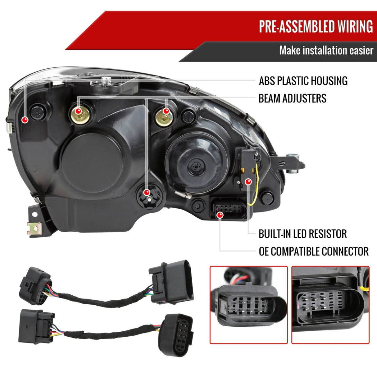 Mercedes C250 C300 C350 W204 Switchback Sequential Full LED Projector Headlights (2008-2014) - K2 Industries