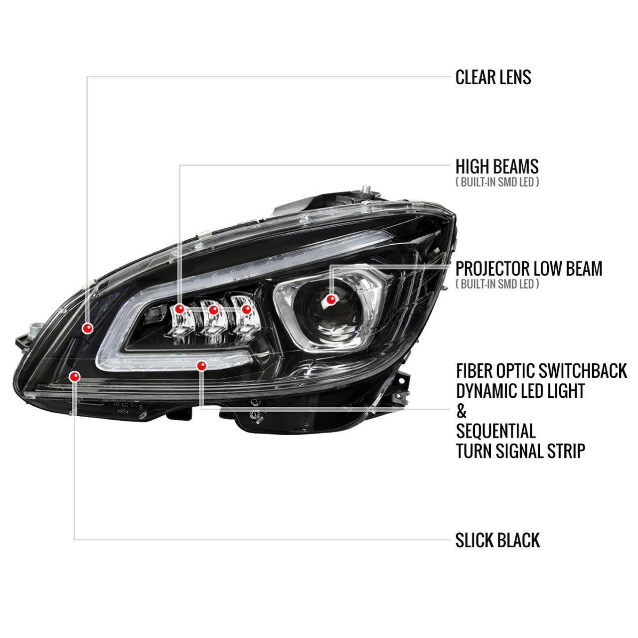 Mercedes C250 C300 C350 W204 Switchback Sequential Full LED Projector Headlights (2008-2014) - K2 Industries