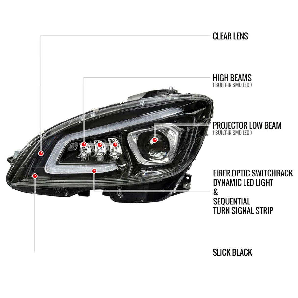 Mercedes C250 C300 C350 W204 Switchback Sequential Full LED Projector Headlights (2008-2014) - K2 Industries