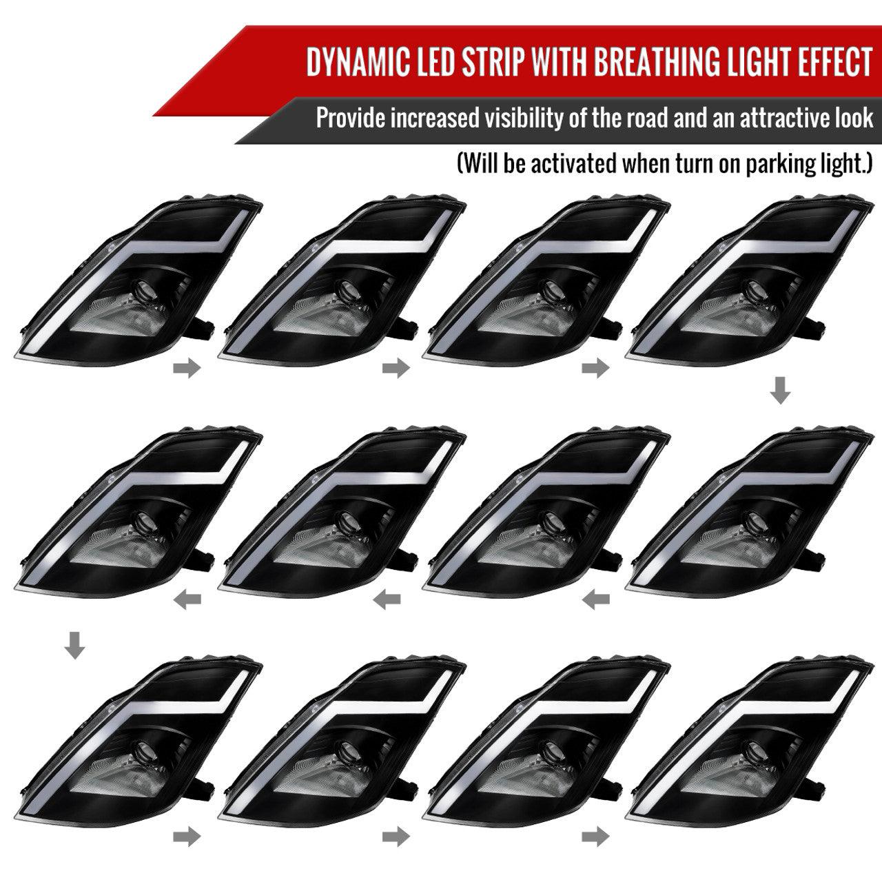 Nissan 350Z Switchback Sequential Animated LED Bar HID Projector Headlights (2003-2009) - K2 Industries