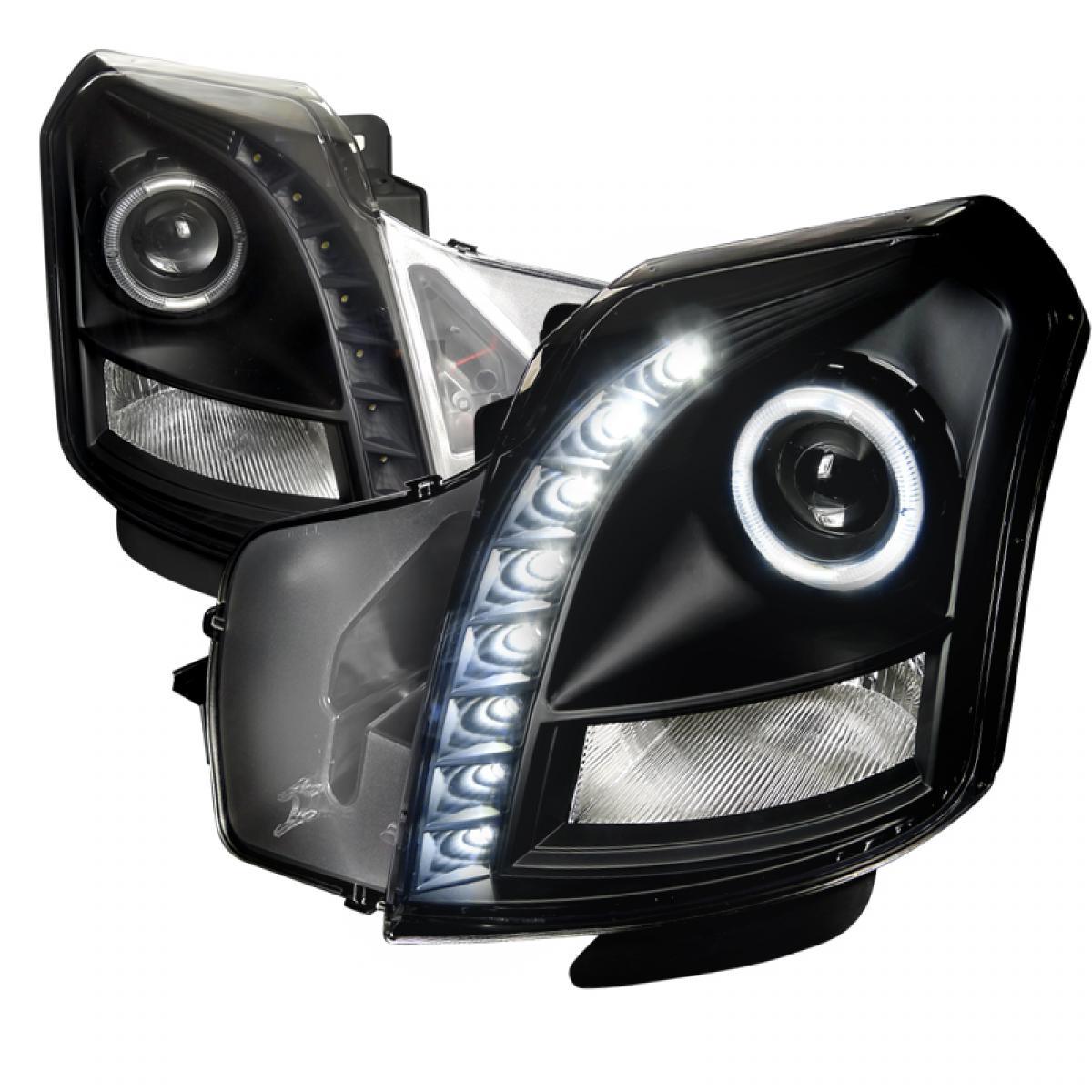 Spec-D Projector Headlights Cadillac CTS (03-07) Halo w/ LED Strip - Black / Smoked / Chrome