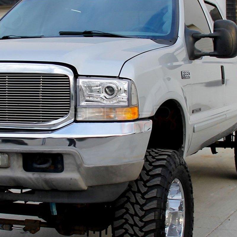 Spec-D Projector Headlights Ford F250 F350 F450 F550 (99-04) w/ SMD LED Light Strip - Black or Chrome
